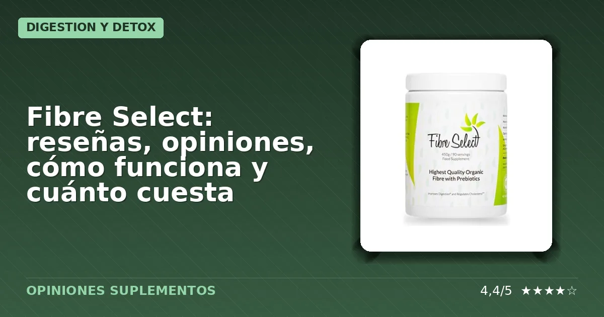Paquete del suplemento alimenticio Fiber Select en presentación polvo