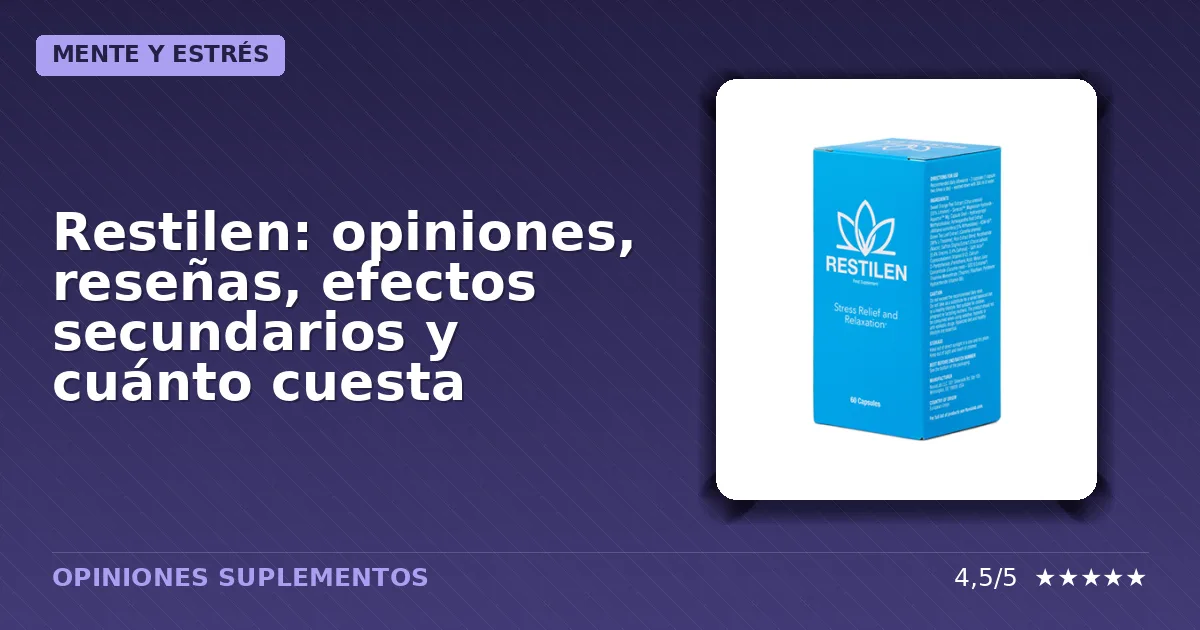 Paquete oficial de cápsulas del suplemento natural contra estrés llamado Restilen