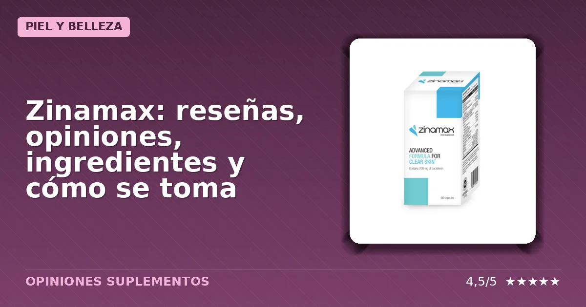 Caja del suplemento dietético Zinamax para cuidado facial